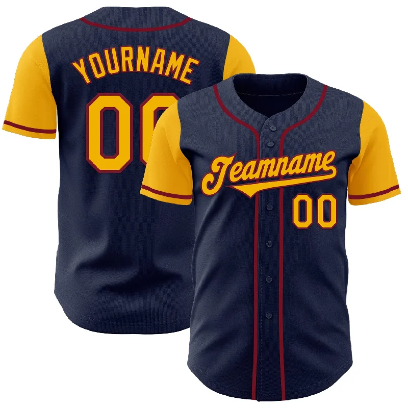 Baseball jersey with customizable sleeve designs-Custom Navy Gold-Crimson Authentic Two Tone Baseball Jersey