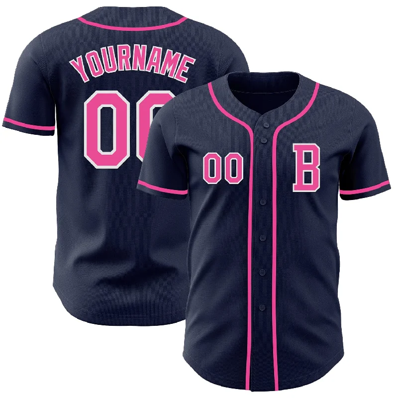 Custom baseball jersey for little league players-Custom Navy Pink-White Authentic Baseball Jersey