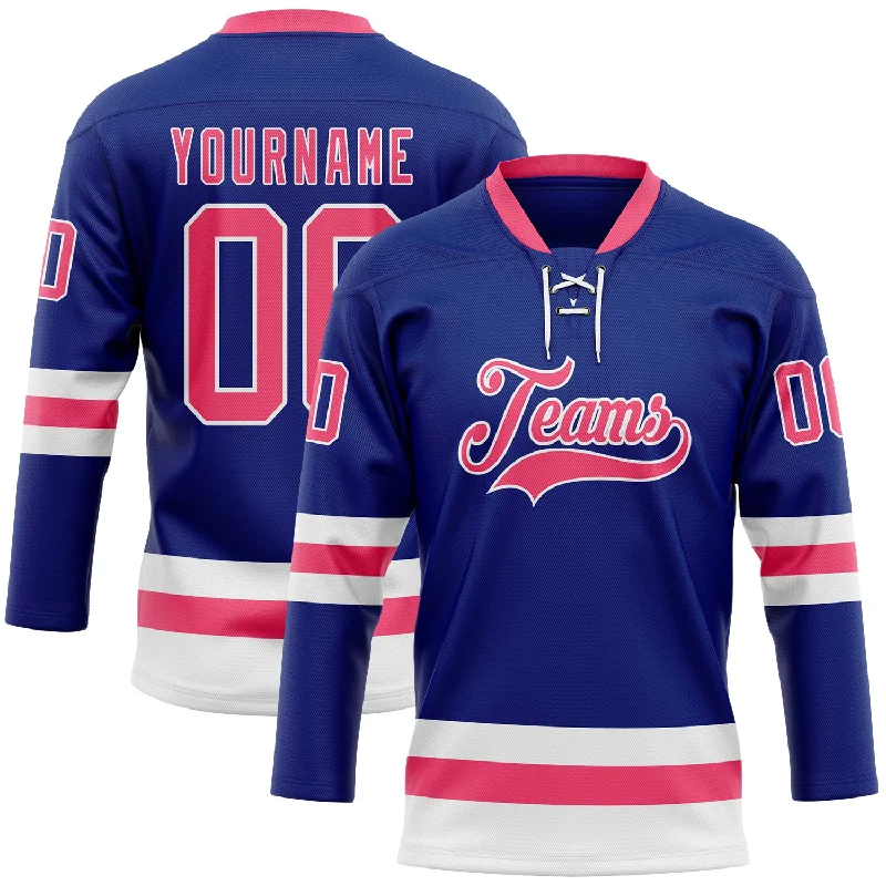 Personalized hockey jersey for local leagues and events-Custom Royal Neon Pink-White Hockey Lace Neck Jersey