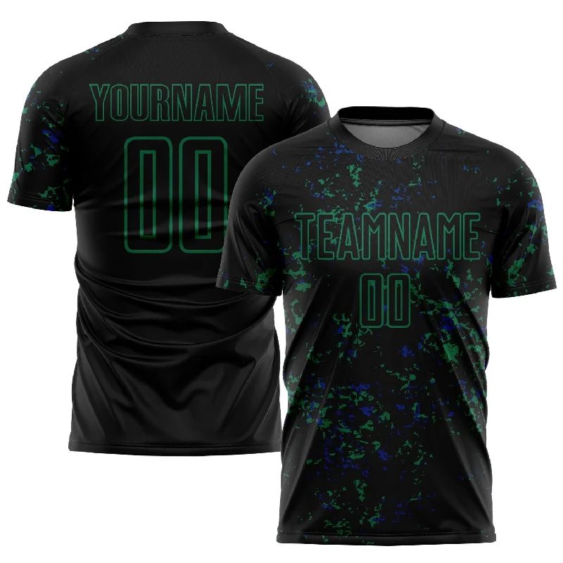 Soccer jersey for fans who love their team-Custom Black Kelly Green-Royal Abstract Fragment Art Sublimation Soccer Uniform Jersey