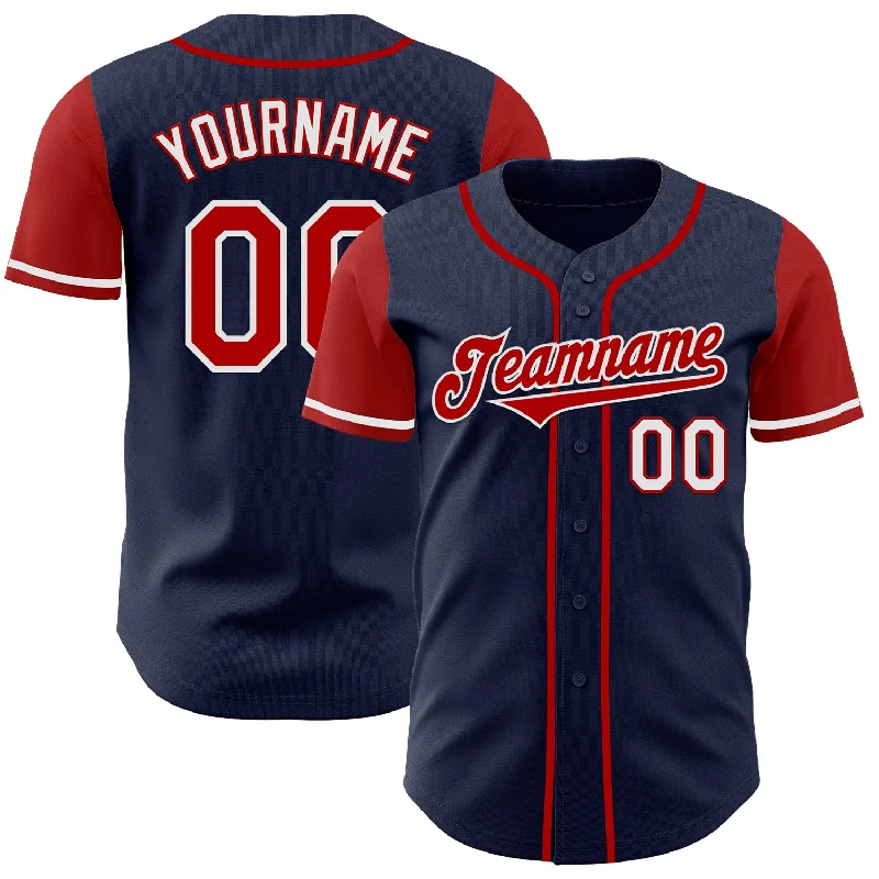 Baseball jersey with modern fits for players and fans-Custom Navy Red-White Authentic Two Tone Baseball Jersey