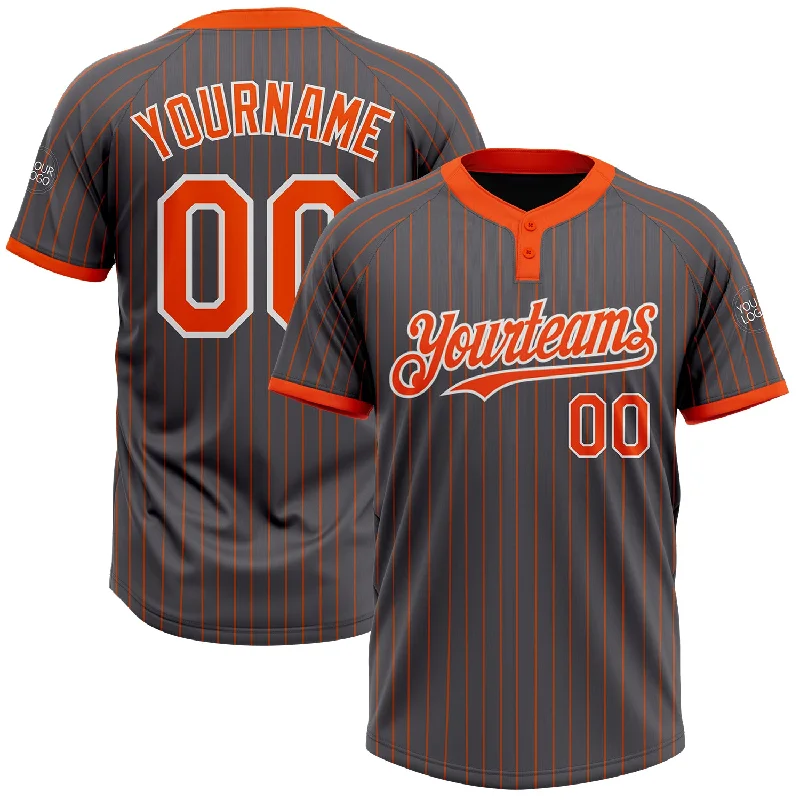 Softball jersey with custom detailing for team unity-Custom Steel Gray Orange Pinstripe White Two-Button Unisex Softball Jersey