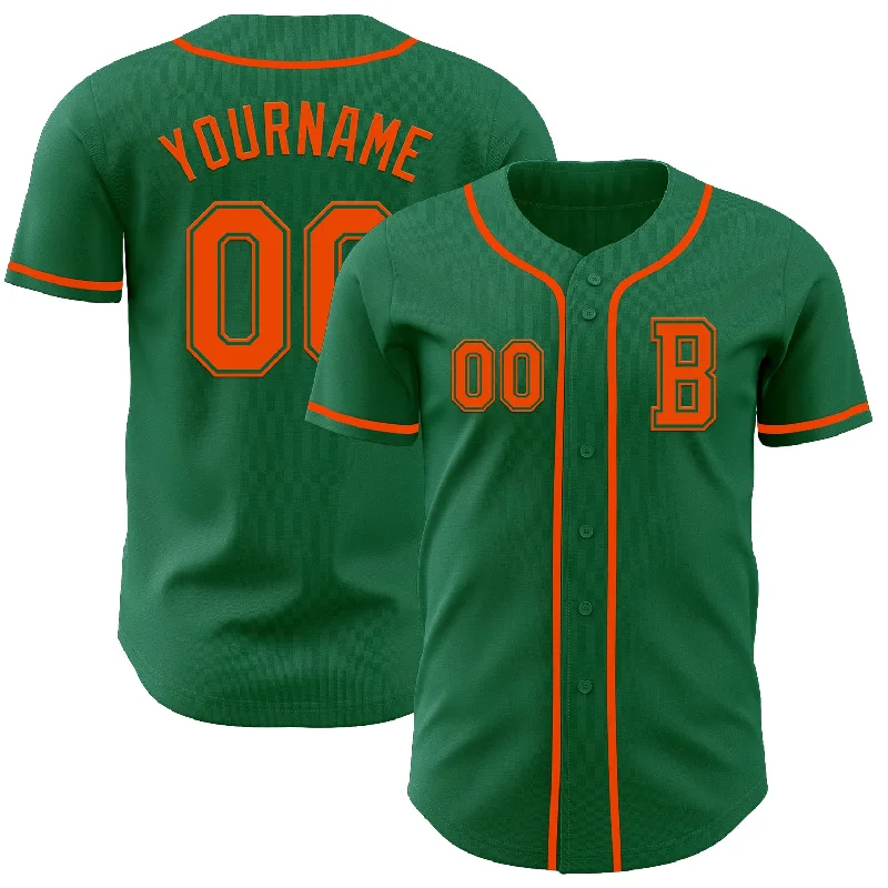 Authentic-looking baseball jersey with team patches-Custom Kelly Green Orange Authentic Baseball Jersey