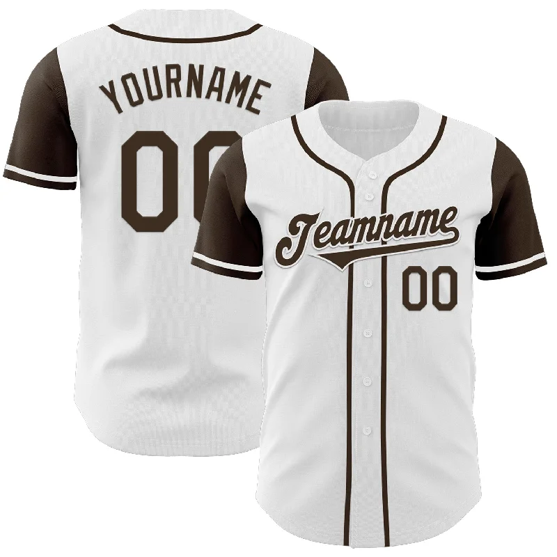 Custom baseball jersey for professional teams-Custom White Brown Authentic Two Tone Baseball Jersey