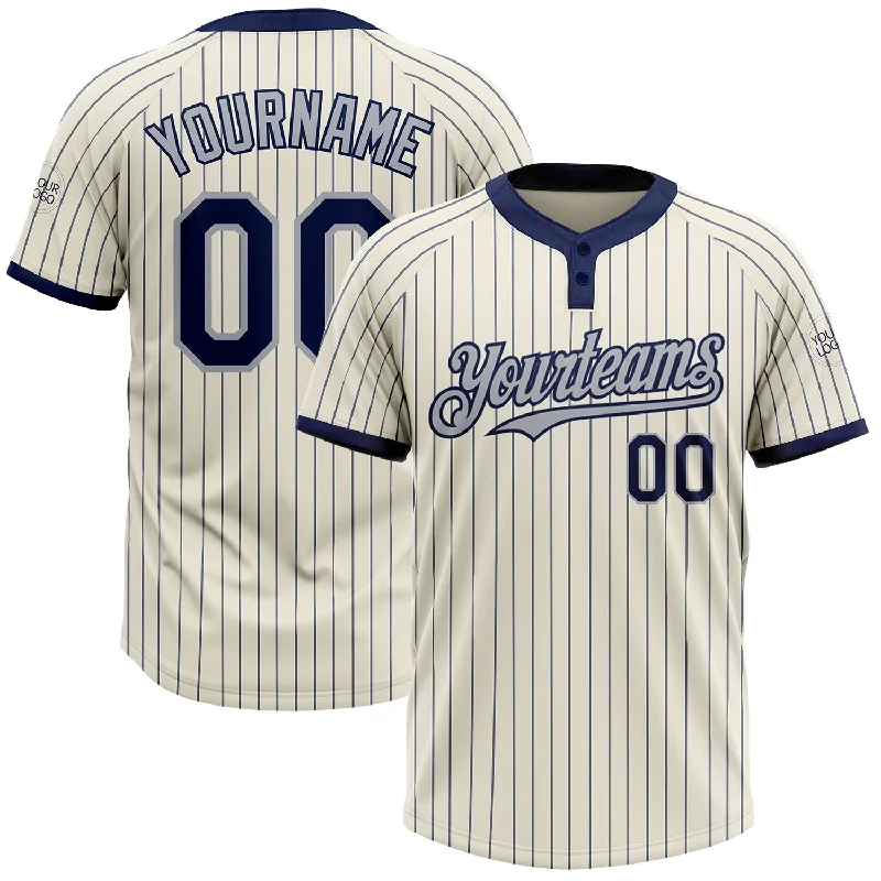 Softball jersey with durable fabric for tough games-Custom Cream Navy Pinstripe Gray Two-Button Unisex Softball Jersey