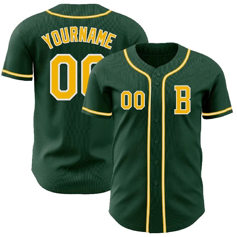 Baseball jersey with player and team personalization-Custom Green Gold-White Authentic Baseball Jersey