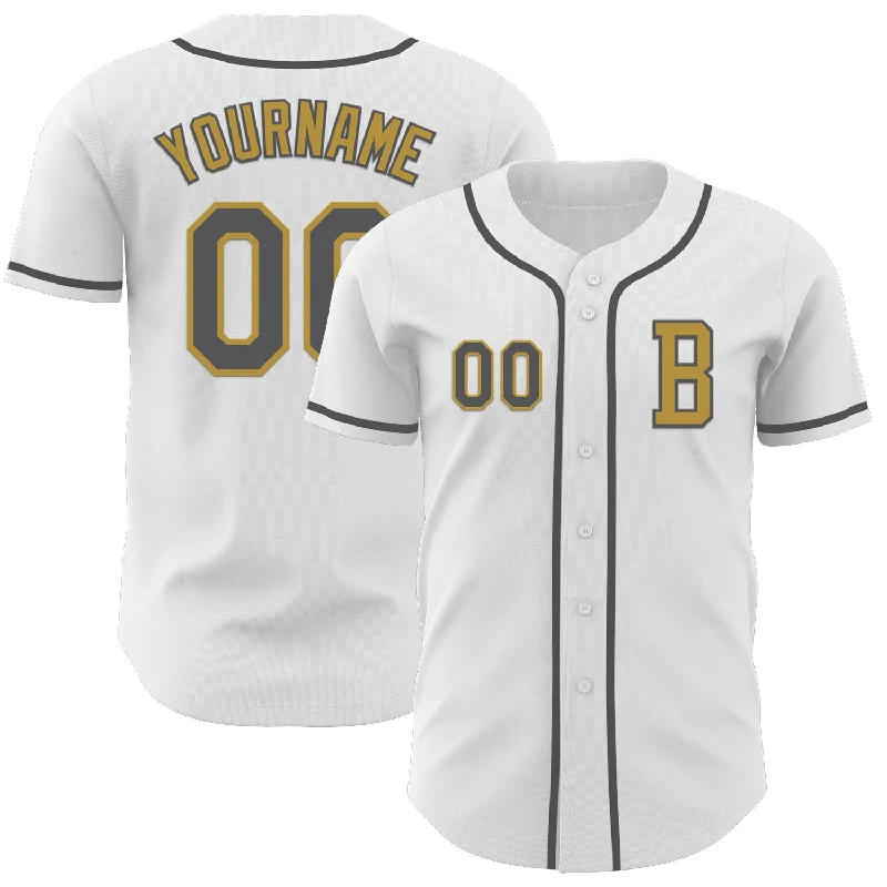 Authentic baseball jersey for sports memorabilia-Custom White Steel Gray-Old Gold Authentic Baseball Jersey