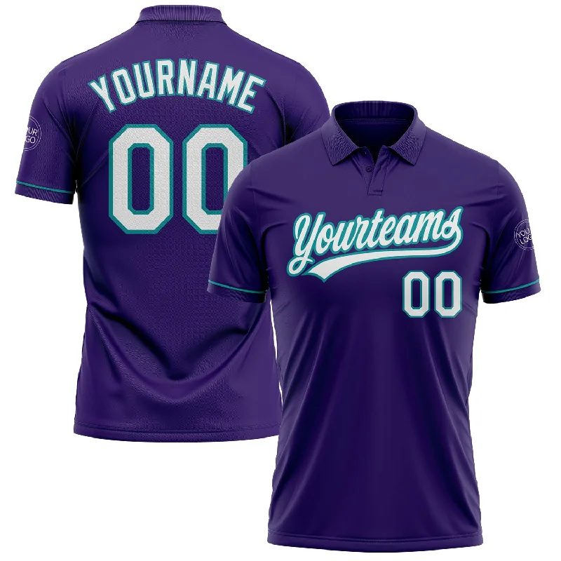 Soft-touch golf polo shirt for an upscale feel-Custom Purple White-Teal Performance Vapor Golf Polo Shirt