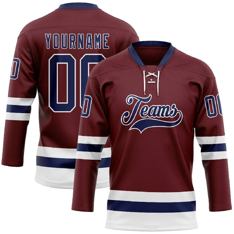 Custom hockey jersey with team logo-Custom Burgundy Navy-White Hockey Lace Neck Jersey