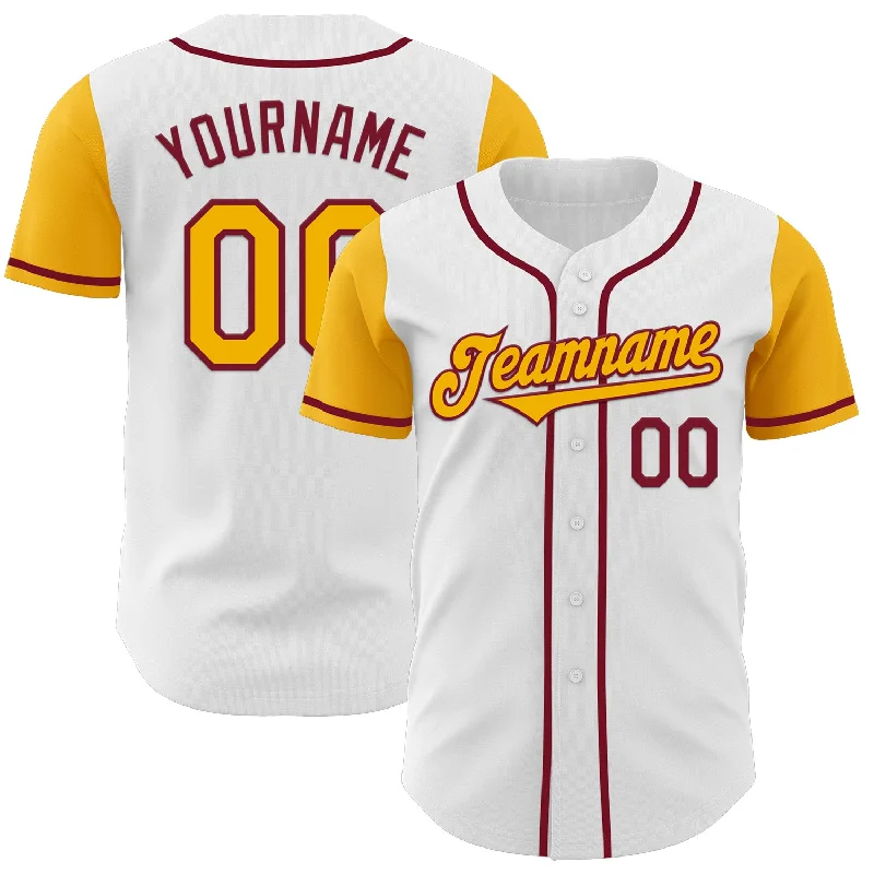 Baseball jersey with modern fits for players and fans-Custom White Gold-Crimson Authentic Two Tone Baseball Jersey