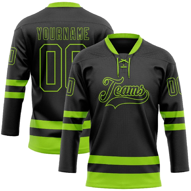 Hockey jersey with modern technology for athletic performance-Custom Black Neon Green Hockey Lace Neck Jersey