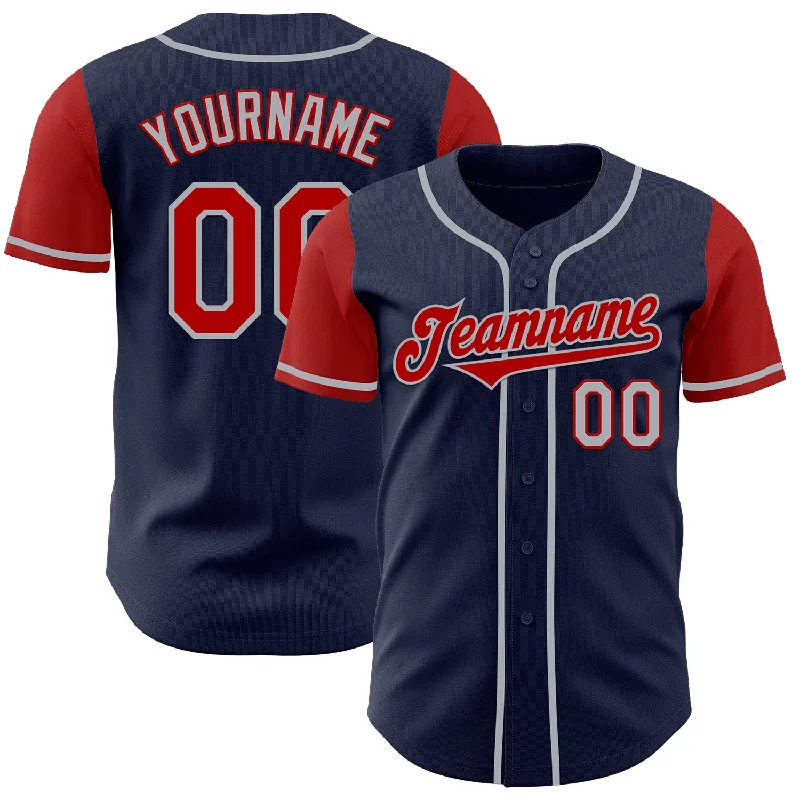 Custom baseball jersey for team-building events-Custom Navy Red-Gray Authentic Two Tone Baseball Jersey