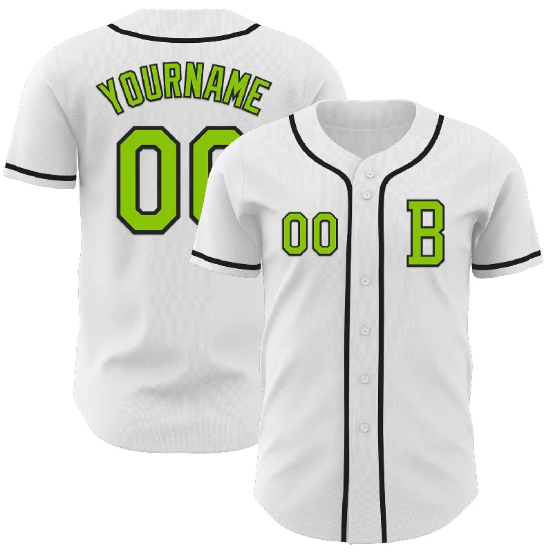 Retro-inspired baseball jersey for nostalgia fans-Custom White Neon Green-Black Authentic Baseball Jersey