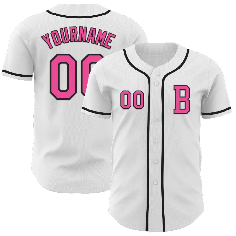 Baseball jersey for sports clubs and organizations-Custom White Pink-Black Authentic Baseball Jersey