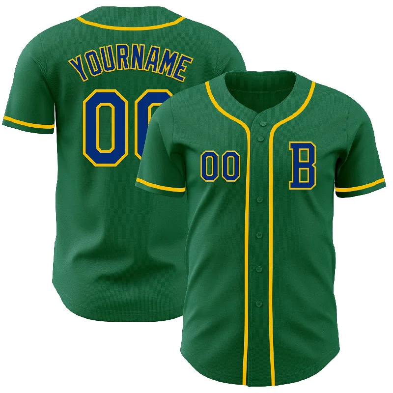 Custom baseball jersey for team-building events-Custom Kelly Green Royal-Yellow Authentic Baseball Jersey