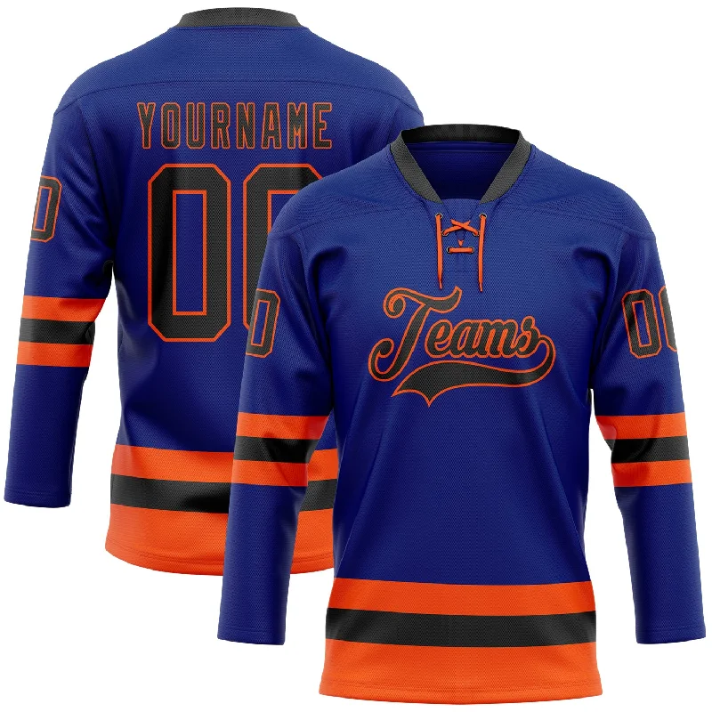 Personalized hockey jersey for charity games-Custom Royal Black-Orange Hockey Lace Neck Jersey