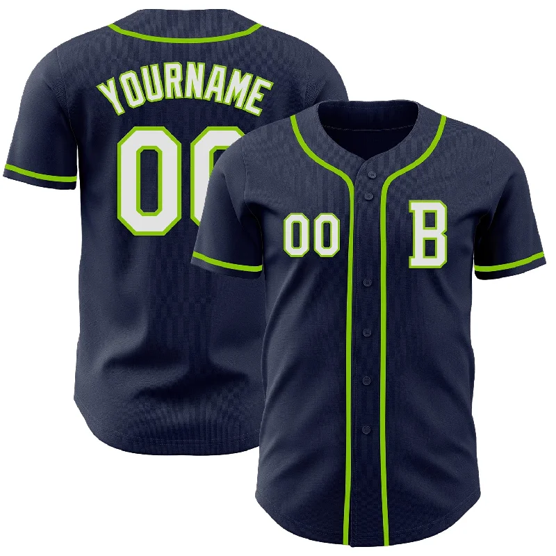 Custom baseball jersey for fan gifts and memorabilia-Custom Navy White-Neon Green Authentic Baseball Jersey