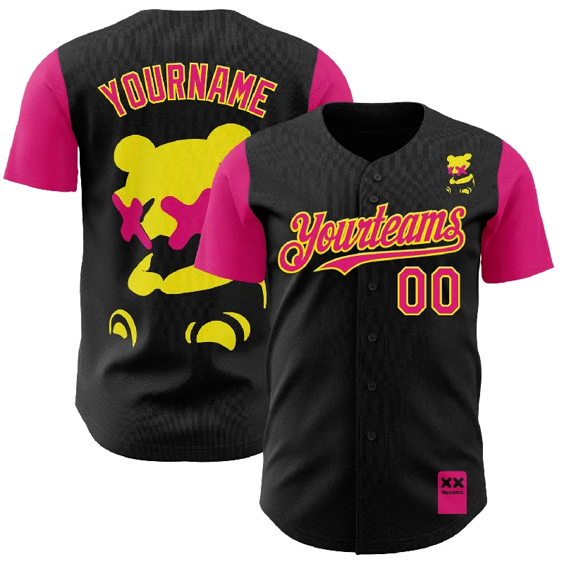 Custom baseball jersey with player name and number-Custom Sky Blue Hot Pink-Light Yellow 3D Revzzz Home Alone Authentic Baseball Jersey