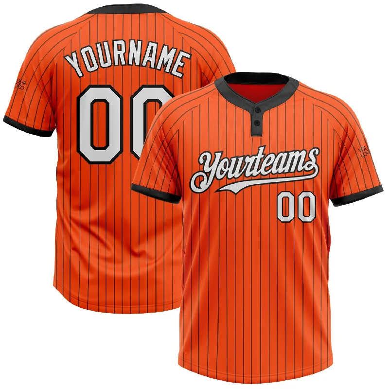 Softball jersey with a soft cotton blend for comfort-Custom Orange Black Pinstripe White Two-Button Unisex Softball Jersey