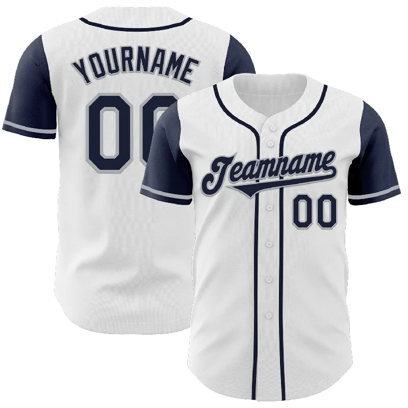 Baseball jersey with player and team personalization-Custom White Navy-Gray Authentic Two Tone Baseball Jersey