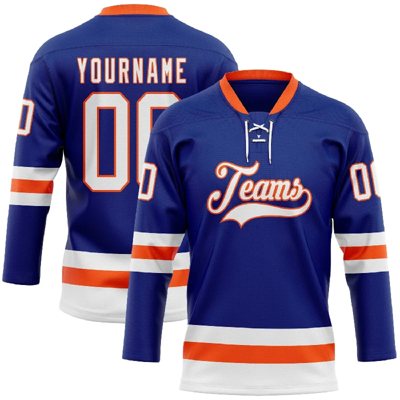 Hockey jersey with modern technology for athletic performance-Custom Royal White-Orange Hockey Lace Neck Jersey