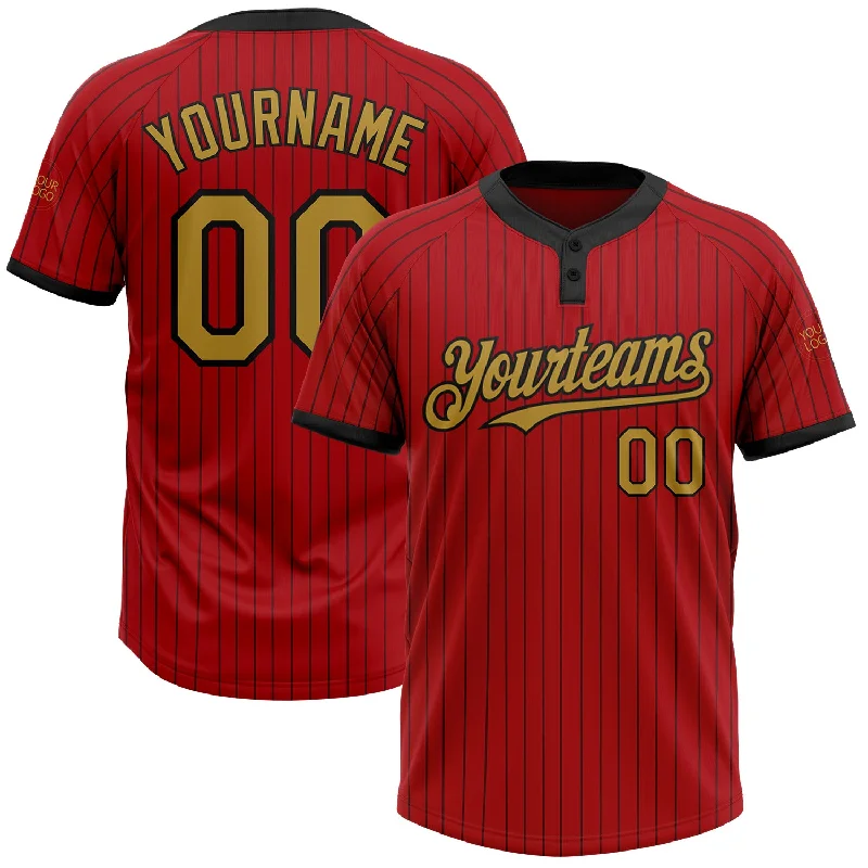 Softball jersey with quick-dry fabric for humid weather-Custom Red Black Pinstripe Old Gold Two-Button Unisex Softball Jersey