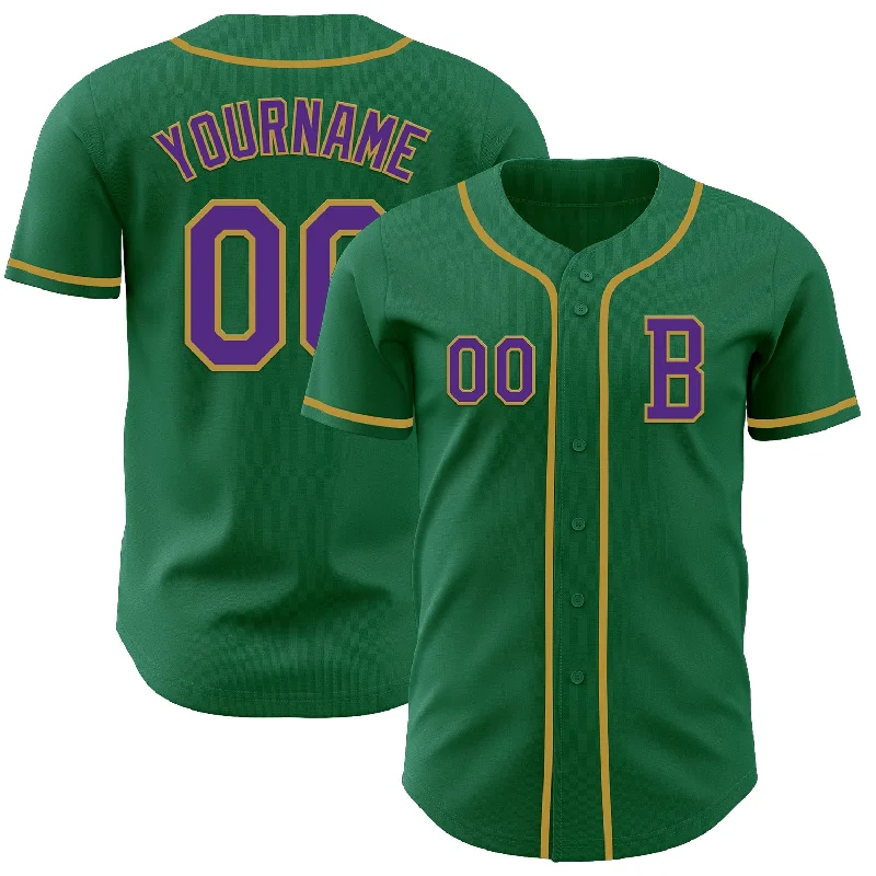 Custom baseball jersey for fan merchandise-Custom Kelly Green Purple-Old Gold Authentic Baseball Jersey