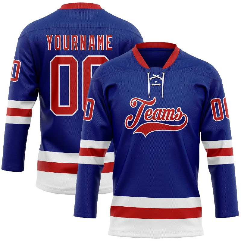 Custom hockey jersey for fan support and events-Custom Royal Red-White Hockey Lace Neck Jersey