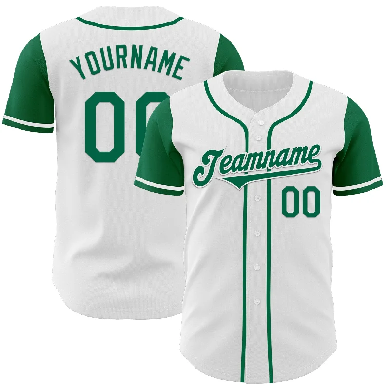 Baseball jersey for game day and practice-Custom White Kelly Green Authentic Two Tone Baseball Jersey