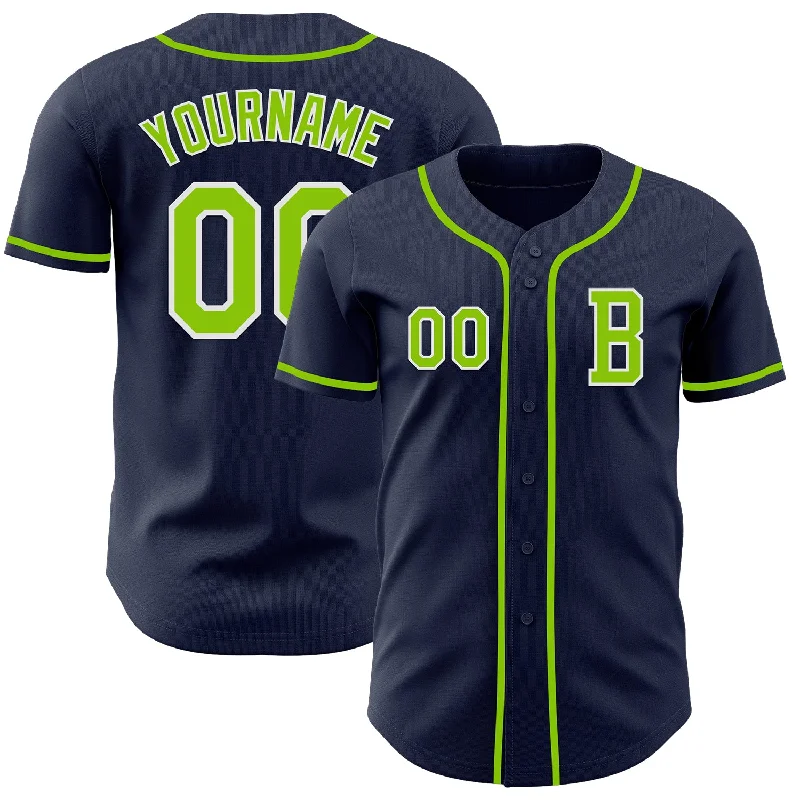 Baseball jersey with a unique design for special events-Custom Navy Neon Green-White Authentic Baseball Jersey