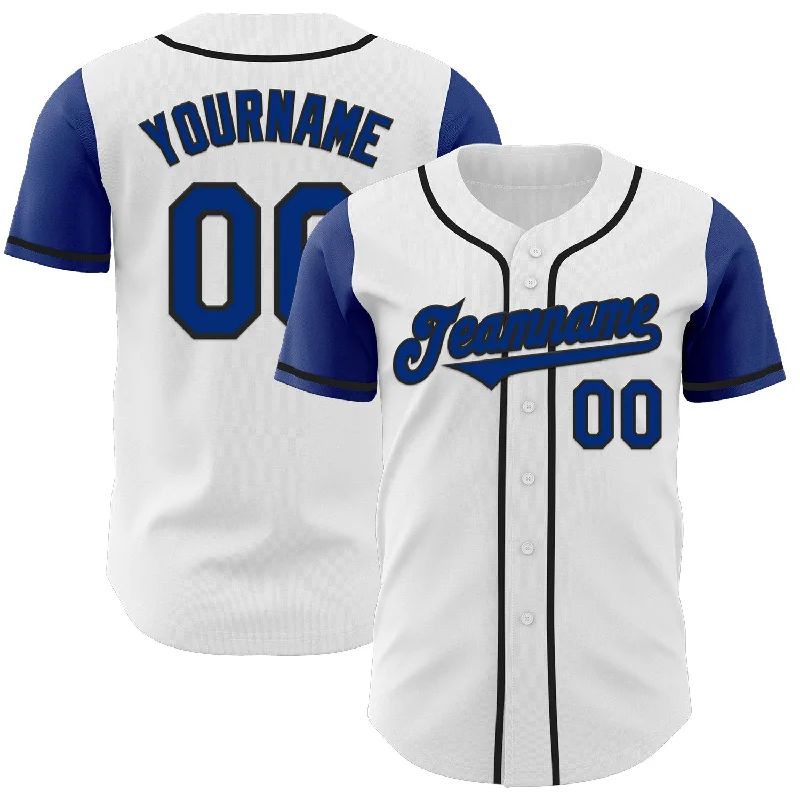 Baseball jersey for casual wear or game day-Custom White Royal-Black Authentic Two Tone Baseball Jersey