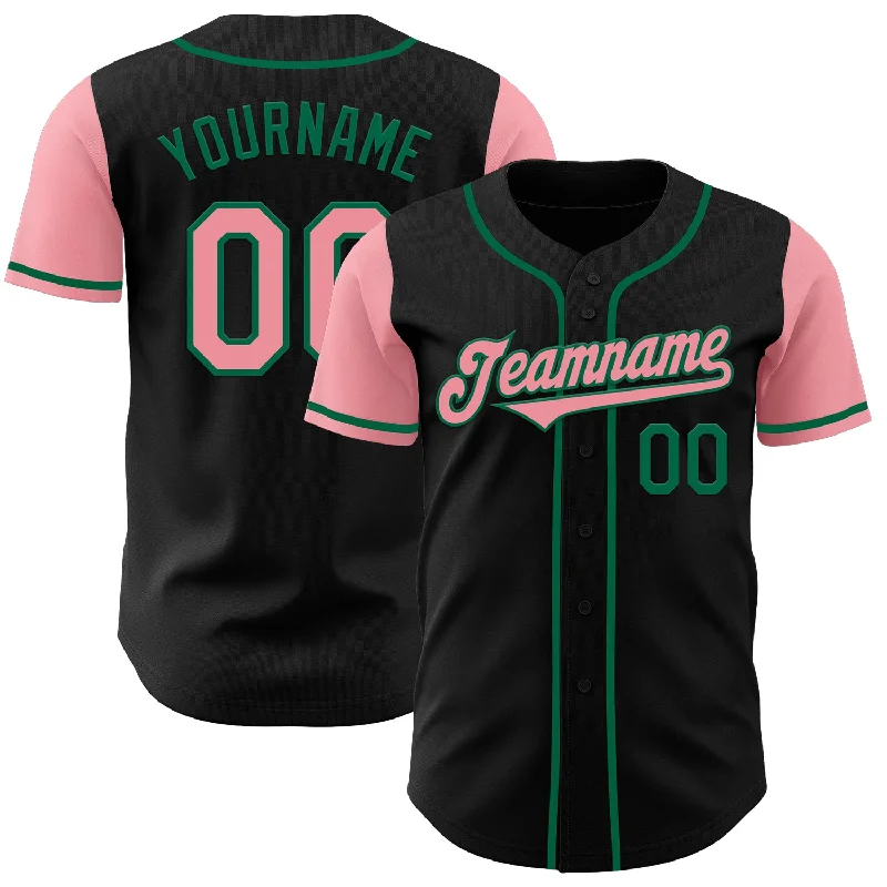 Baseball jersey for casual wear or game day-Custom Black Medium Pink-Kelly Green Authentic Two Tone Baseball Jersey