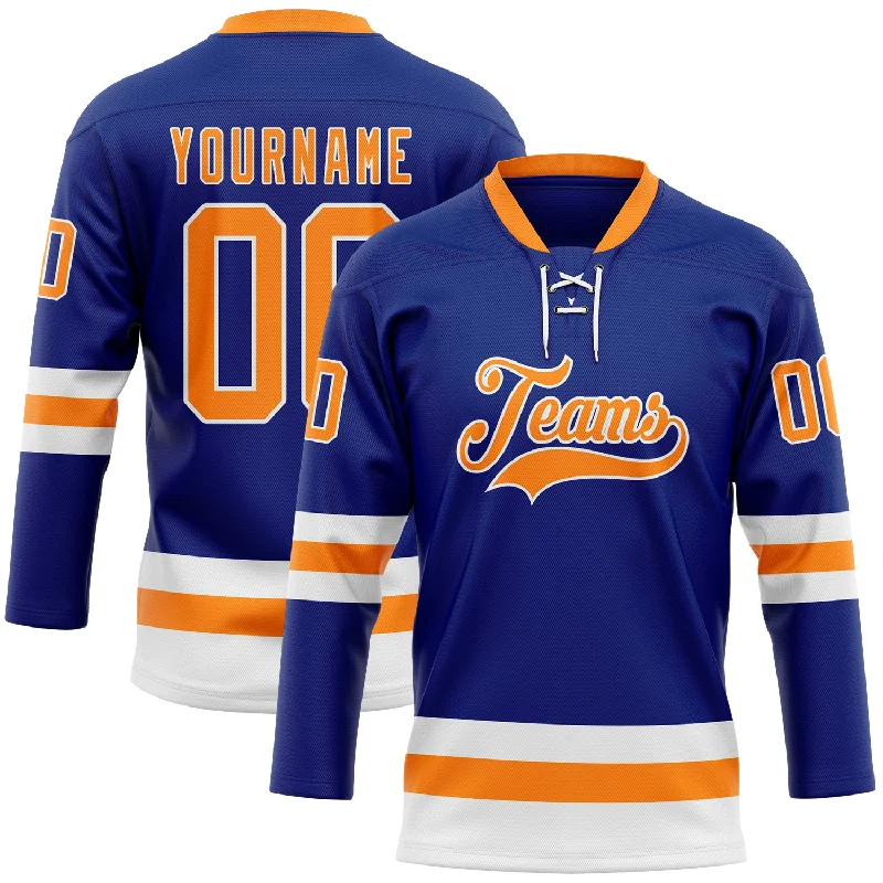 Custom hockey jersey with subtle accents and branding-Custom Royal Bay Orange-White Hockey Lace Neck Jersey