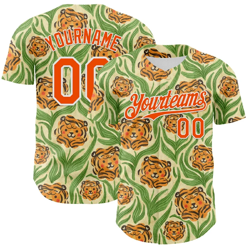 Personalized baseball jersey with a professional look-Custom Cream Orange-White 3D Emi Bee Tiger Lilies Authentic Baseball Jersey