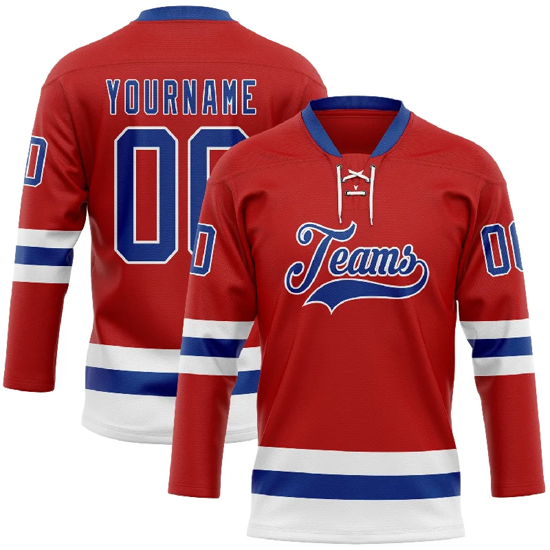 Custom hockey jersey with a sleek, athletic fit-Custom Red Royal-White Hockey Lace Neck Jersey