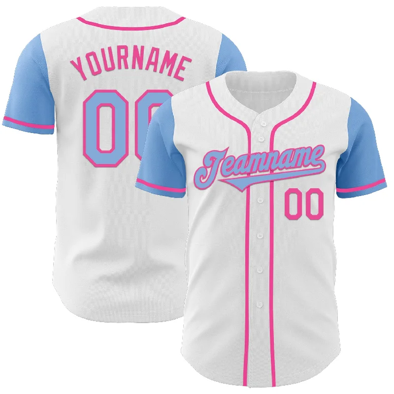 Custom baseball jersey for casual wear-Custom White Light Blue-Pink Authentic Two Tone Baseball Jersey