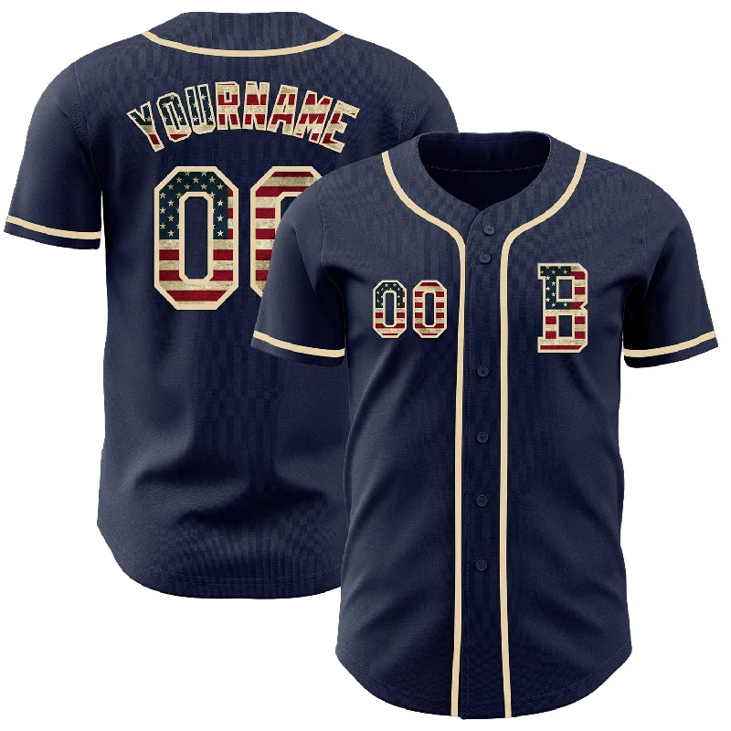 Custom baseball jersey for professional teams-Custom Navy Vintage USA Flag-Cream Authentic Baseball Jersey