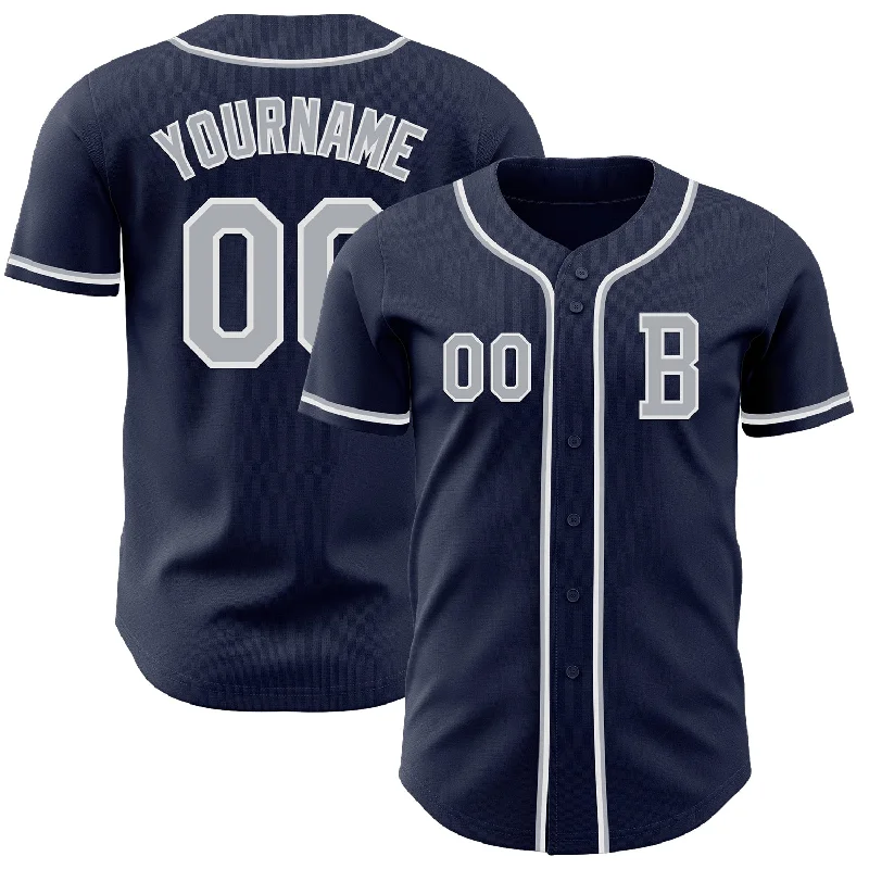 Team baseball jersey for school sports teams-Custom Navy Gray-White Authentic Baseball Jersey