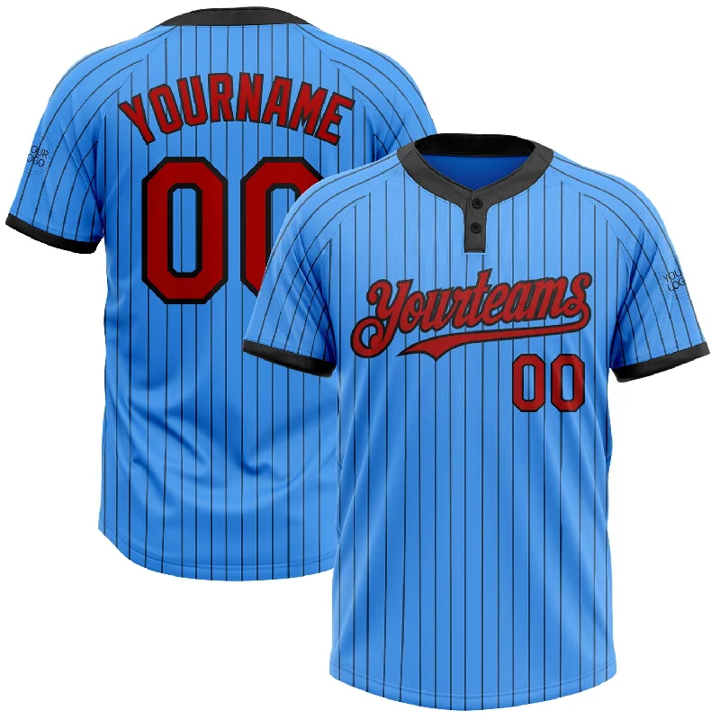 Softball jersey with moisture-wicking sleeves for added comfort-Custom Electric Blue Black Pinstripe Red Two-Button Unisex Softball Jersey