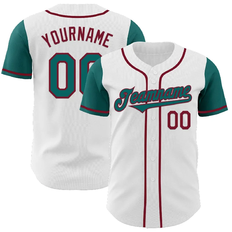 Baseball jersey with breathable fabric for comfort-Custom White Teal-Crimson Authentic Two Tone Baseball Jersey