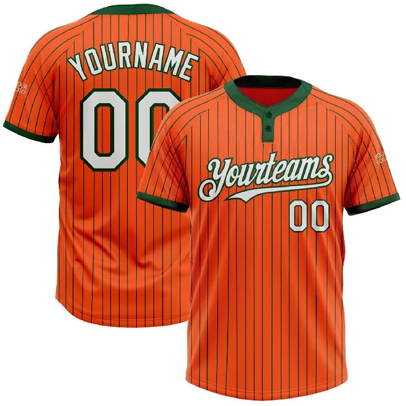 Custom softball jersey with a relaxed, easy fit-Custom Orange Green Pinstripe White Two-Button Unisex Softball Jersey