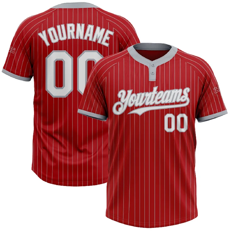 Softball jersey with custom prints for fan support and merchandising-Custom Red Gray Pinstripe White Two-Button Unisex Softball Jersey