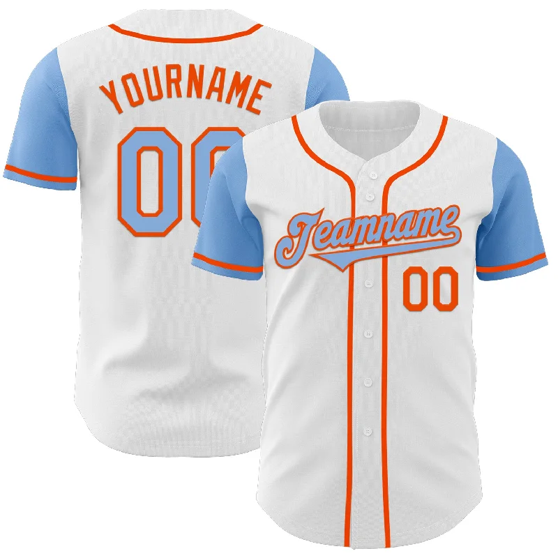 Classic baseball jersey for collectors and fans-Custom White Light Blue-Orange Authentic Two Tone Baseball Jersey