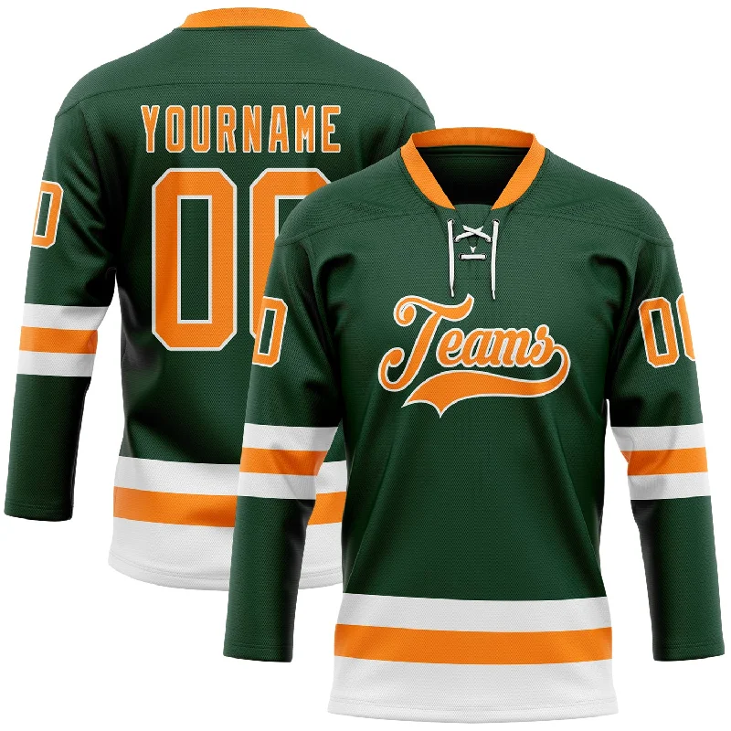 Hockey jersey with breathable mesh for ventilation-Custom Green Bay Orange-White Hockey Lace Neck Jersey