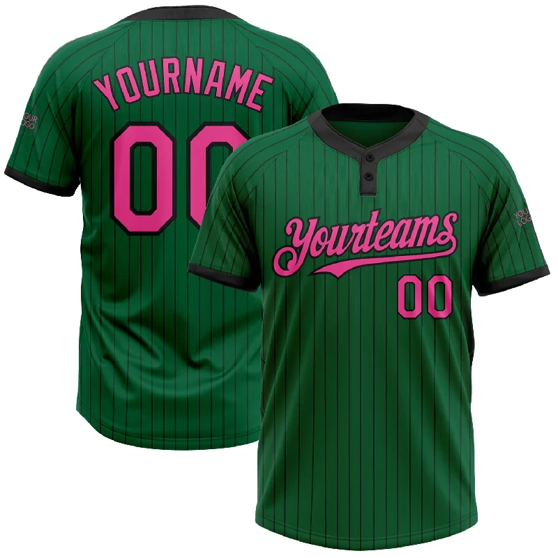 Softball jersey with performance-enhancing fabric technology-Custom Kelly Green Black Pinstripe Pink Two-Button Unisex Softball Jersey