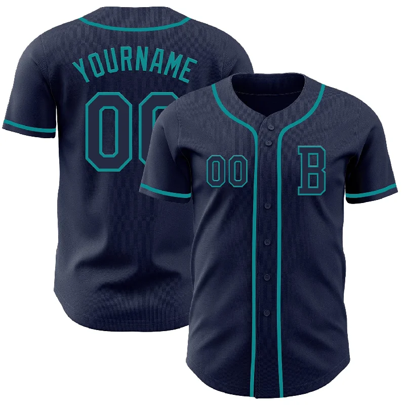 High-quality baseball jerseys for youth teams-Custom Navy Teal Authentic Baseball Jersey