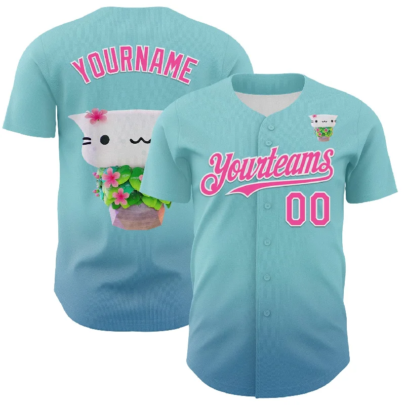 Custom MLB-style baseball jersey-Custom Ice Blue Pink-White 3D Cindy Suen Flowers Bloom Authentic Baseball Jersey