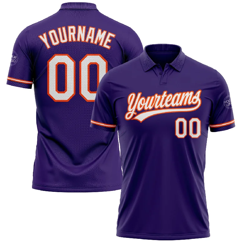 Personalized golf polo shirt with custom embroidery options-Custom Purple White-Orange Performance Vapor Golf Polo Shirt