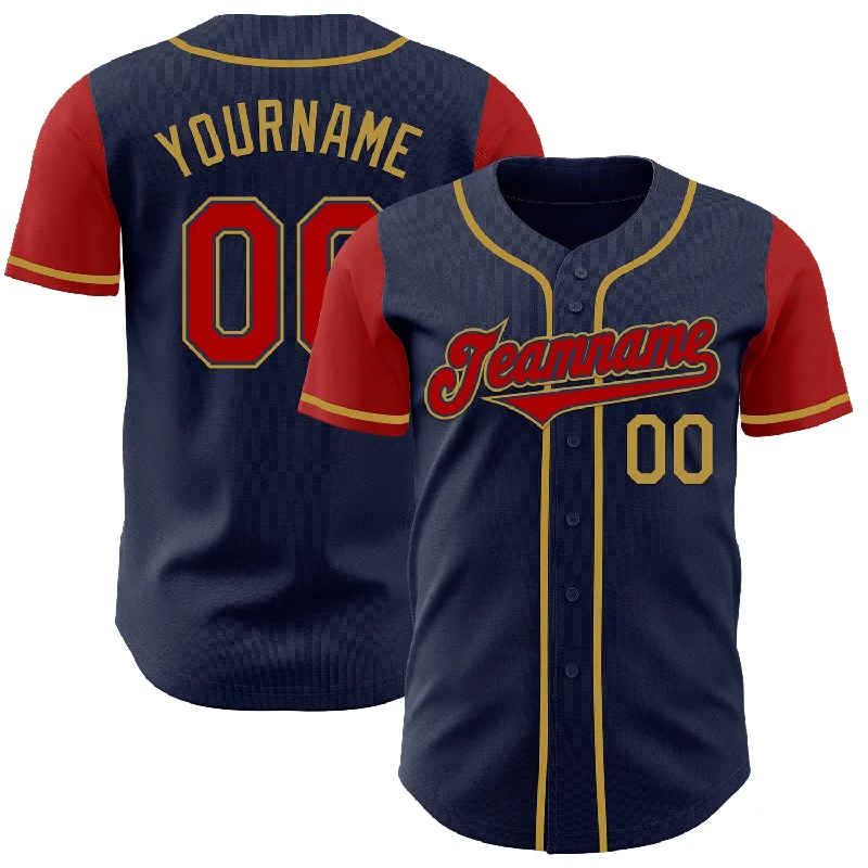 Lightweight baseball jersey for outdoor sports-Custom Navy Red-Old Gold Authentic Two Tone Baseball Jersey