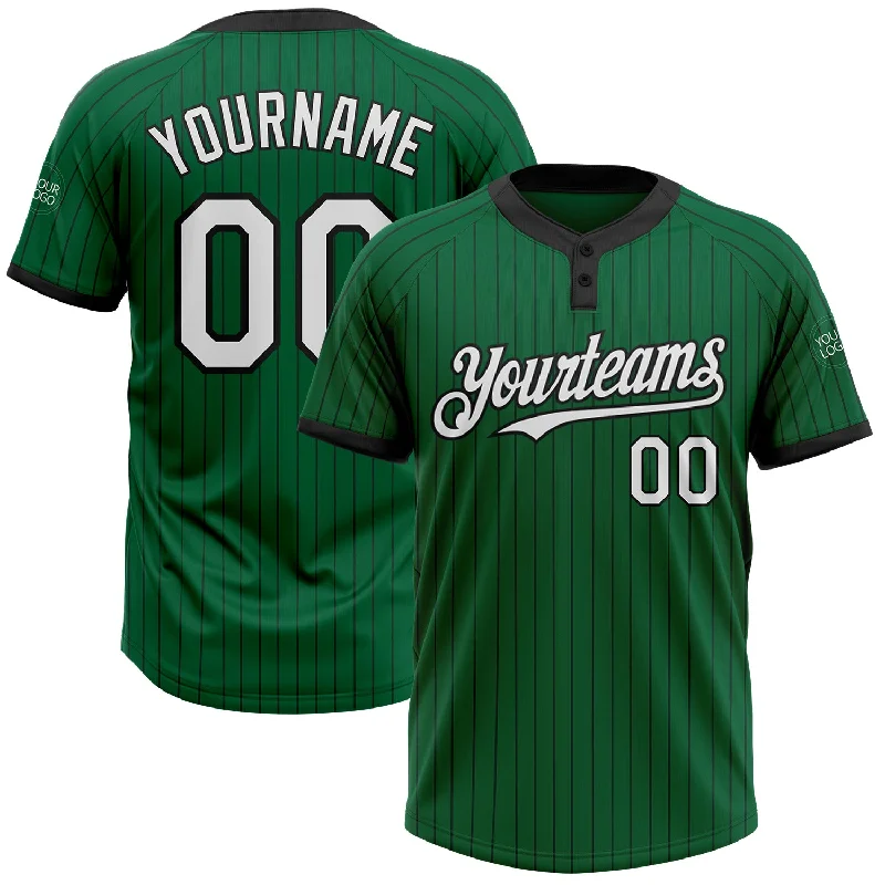 Softball jersey with soft-touch fabric for all-day wear-Custom Kelly Green Black Pinstripe White Two-Button Unisex Softball Jersey